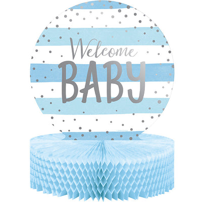 6 pc Bulk Blue and Silver Celebration Baby Shower Centerpieces