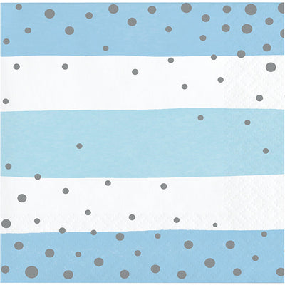 192 pc Bulk Blue and Silver Celebration Beverage Napkins