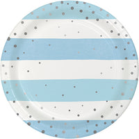 96 pc Bulk Blue and Silver Celebration Dessert Plates