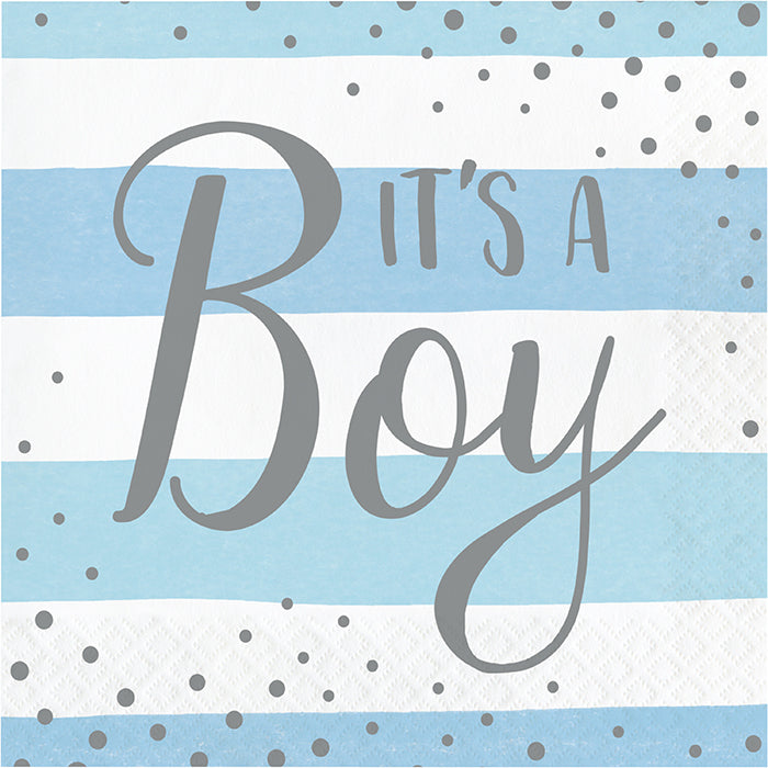 192 pc Bulk Blue and Silver Celebration It's a Boy Luncheon Napkins
