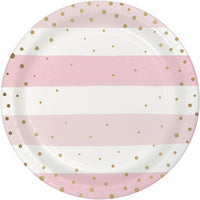 96 pc Bulk Pink and Gold Celebration Dessert Plates