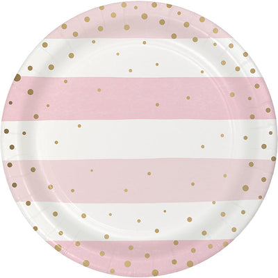 96 pc Bulk Pink and Gold Celebration Dessert Plates