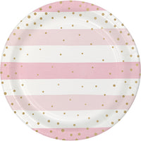 96 pc Bulk Pink and Gold Celebration Dinner Plates