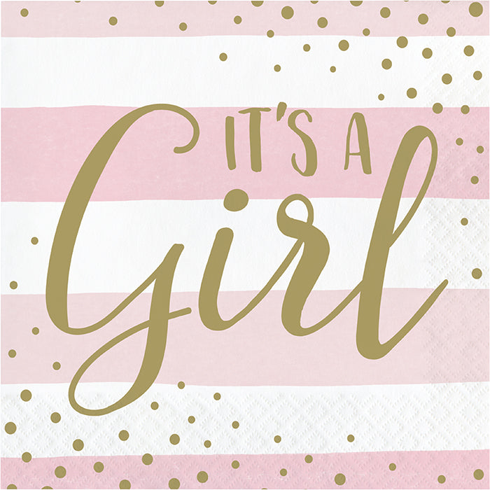 192 pc Bulk Pink and Gold Celebration It's a Girl Luncheon Napkins