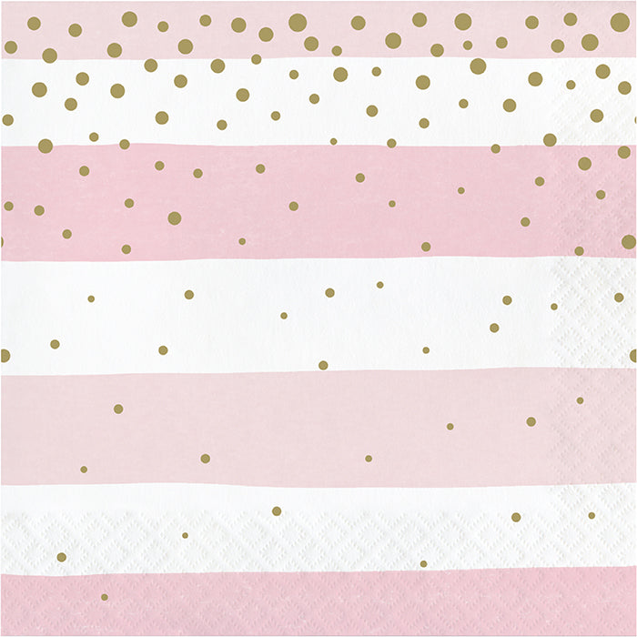 192 pc Bulk Pink and Gold Celebration Luncheon Napkins