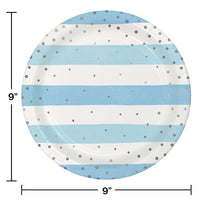 96ct Bulk Blue and Silver Celebration Dinner Plates