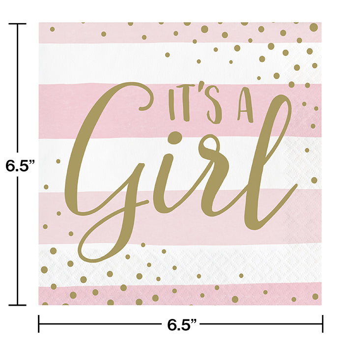192ct Bulk Pink and Gold Celebration It's a Girl Luncheon Napkins