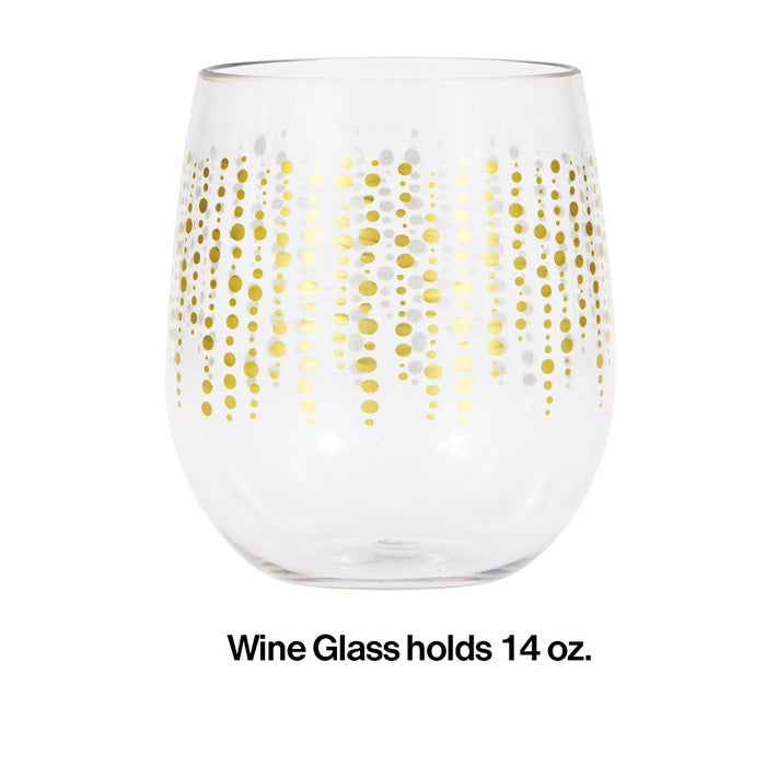 6ct Bulk Glittering Gold Dots 14 oz Plastic Stemless Wine Glasses by Elise