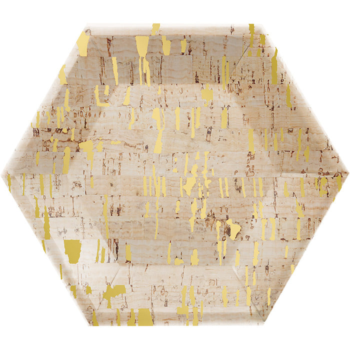 48 pc Bulk Gold and Cork Hexagon Foil Dessert Plates by Elise