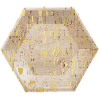 48 pc Bulk Gold and Cork Hexagon Foil Dessert Plates by Elise