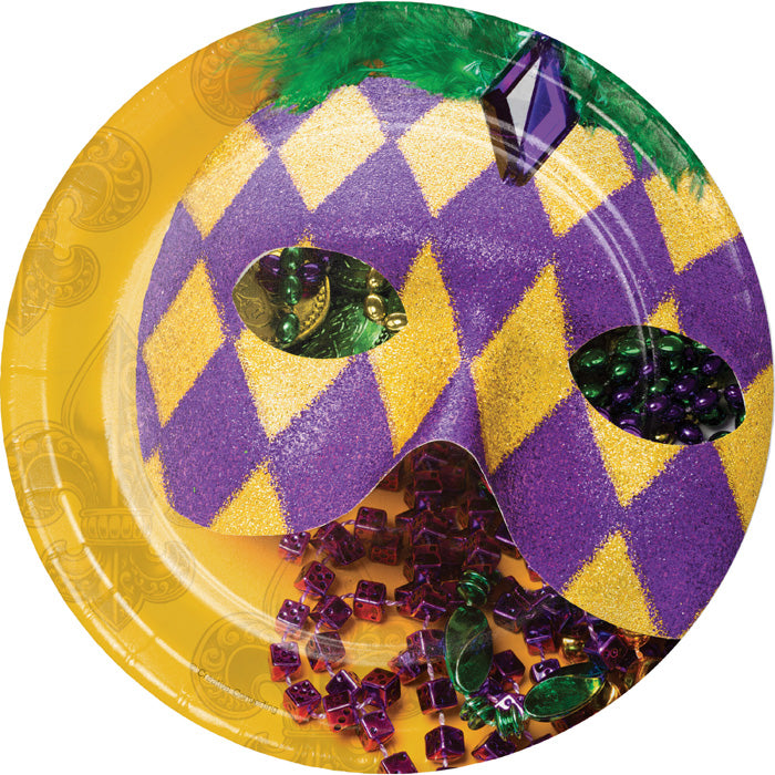 96 pc Bulk Masks of Mardi Gras Dessert Plates