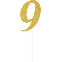 12 pc Bulk Gold Glitter #9 Cake Toppers