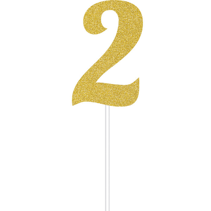 12 pc Bulk Gold Glitter #2 Cake Toppers