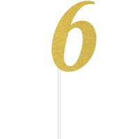12 pc Bulk Gold Glitter #6 Cake Toppers