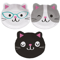 96 pc Bulk Purr-fect Cat Party Assorted Kitten Shaped Dinner Plates