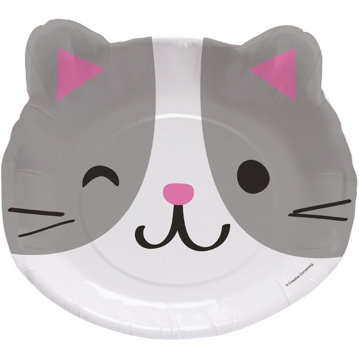96ct Bulk Purr-fect Cat Party Assorted Kitten Shaped Dinner Plates