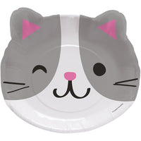 96ct Bulk Purr-fect Cat Party Assorted Kitten Shaped Dinner Plates