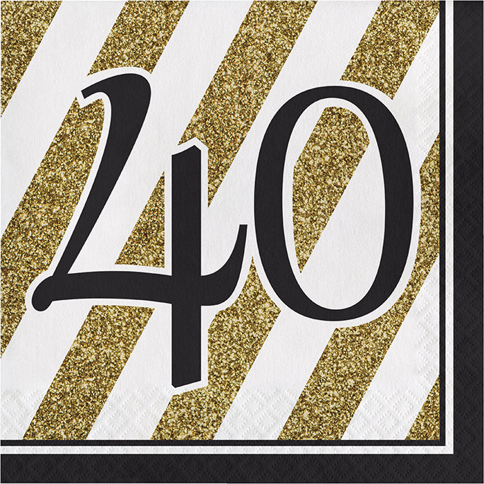 192 pc Bulk Black and Gold 40th Birthday Luncheon Napkins