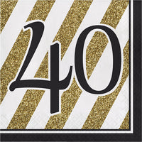 192 pc Bulk Black and Gold 40th Birthday Luncheon Napkins