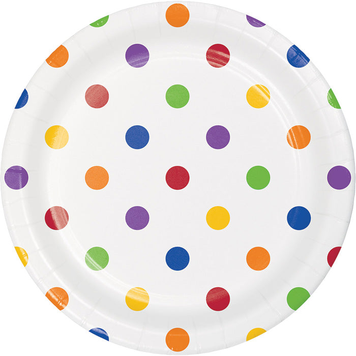96 pc Bulk Multicolor Polka Dots and Stripes Dessert Plates