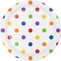 96 pc Bulk Multicolor Polka Dots and Stripes Dessert Plates