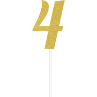 12 pc Bulk Gold Glitter #4 Cake Toppers