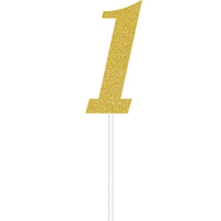 12 pc Bulk Gold Number One Cake Toppers