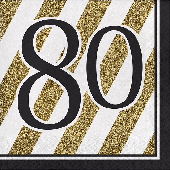 192 pc Bulk Black and Gold 80th Birthday Luncheon Napkins