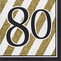 192 pc Bulk Black and Gold 80th Birthday Luncheon Napkins