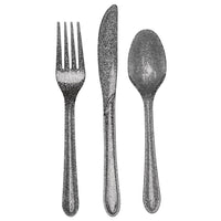 288 pc Bulk Silver Glitz Glitter Assorted Cutlery
