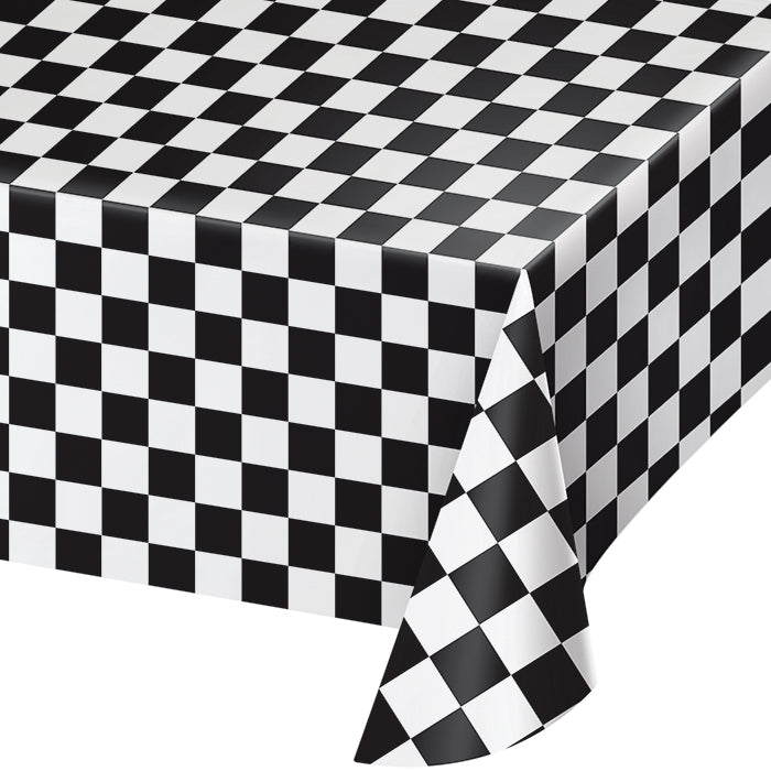 12 pc Bulk Black Check Plastic Table Covers