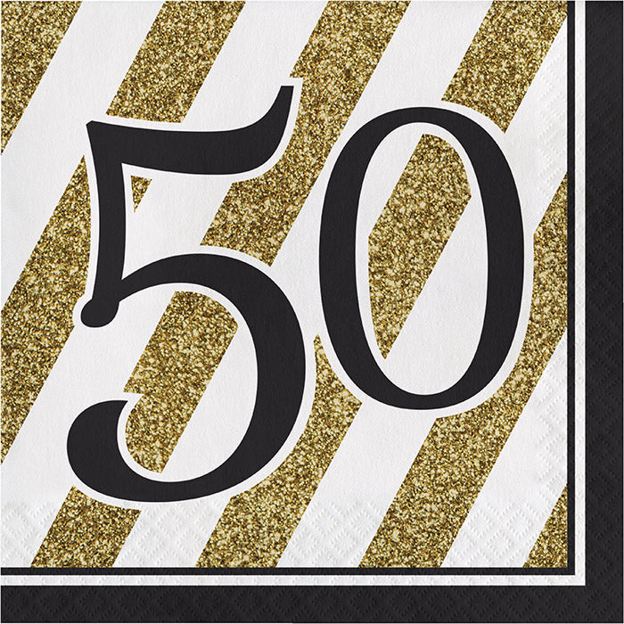 192 pc Bulk Black and Gold 50th Birthday Luncheon Napkins