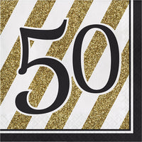 192 pc Bulk Black and Gold 50th Birthday Luncheon Napkins