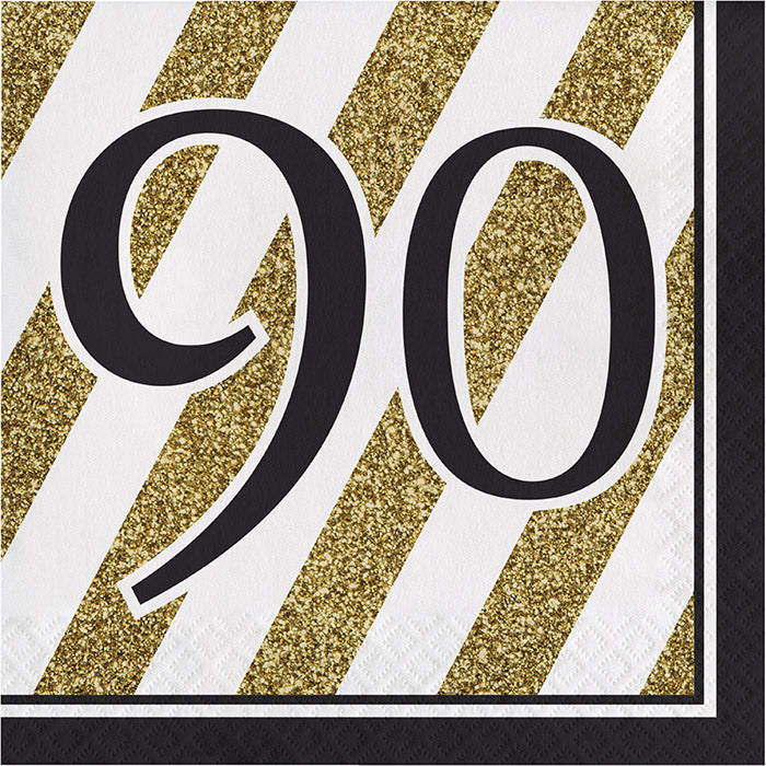 192 pc Bulk Black and Gold 90th Birthday Luncheon Napkins