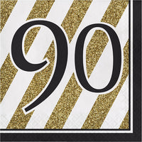 192 pc Bulk Black and Gold 90th Birthday Luncheon Napkins
