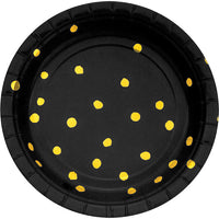 96 pc Bulk Black and Gold Foil Dot Dessert Plates
