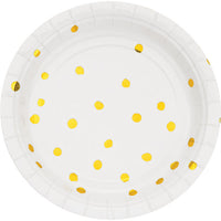 96 pc Bulk White and Gold Foil Dot Dessert Plates