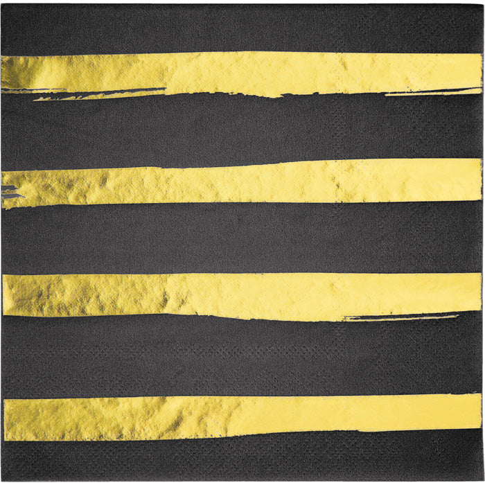 192 pc Bulk Black and Gold Foil Striped Luncheon Napkins