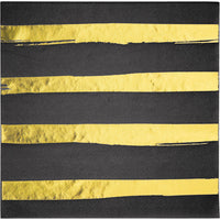 192 pc Bulk Black and Gold Foil Striped Luncheon Napkins