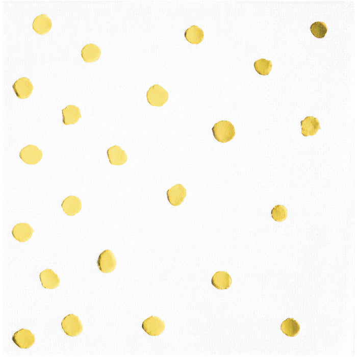 192 pc Bulk White and Gold Foil Dot Beverage Napkins