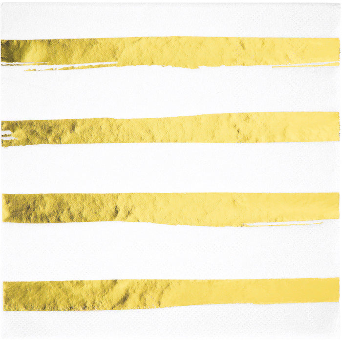 192 pc Bulk White and Gold Foil Striped Luncheon Napkins
