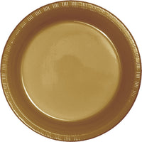 240 pc Bulk Glittering Gold Plastic Banquet Plates 10.25 inch