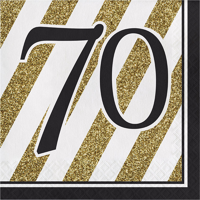 192 pc Bulk Black and Gold 70th Birthday Luncheon Napkins