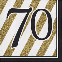 192 pc Bulk Black and Gold 70th Birthday Luncheon Napkins