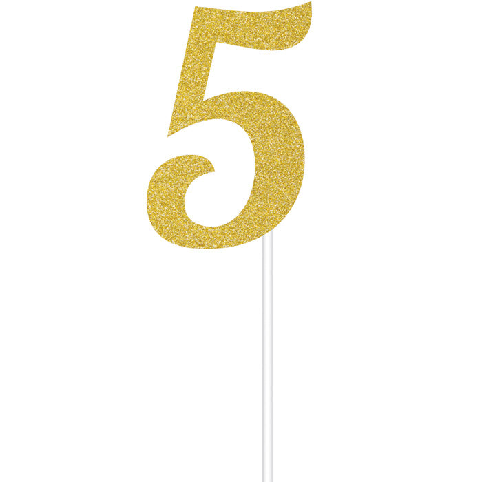 12 pc Bulk Gold Glitter #5 Cake Toppers