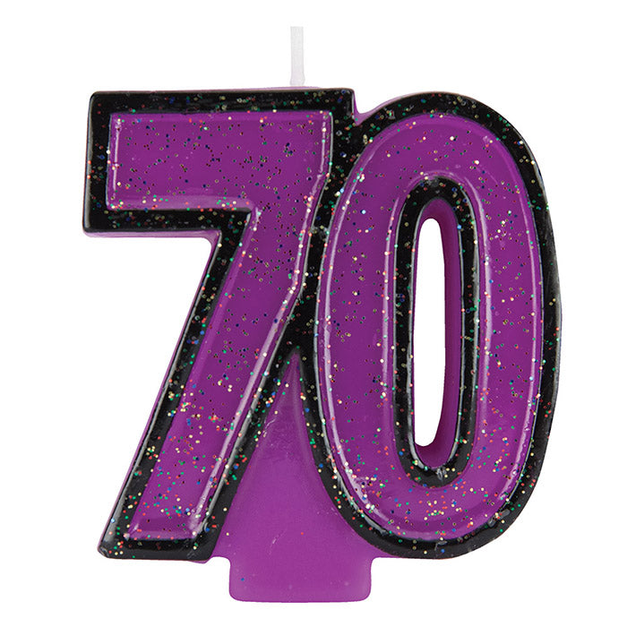 6 pc Bulk 70th Birthday Glitter Candles
