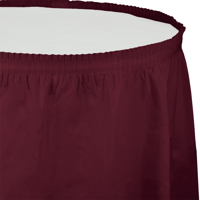 6 pc Bulk Burgundy Plastic Tableskirt 29 inch x 14 ft