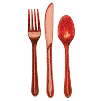 288 pc Bulk Red Glitz Glitter Assorted Cutlery