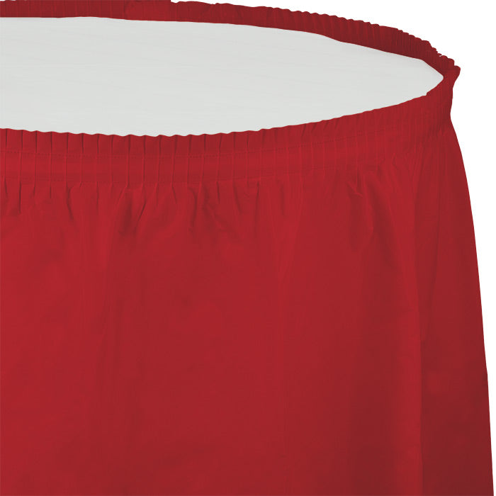 6 pc Bulk Classic Red Plastic Tableskirt 29 inch x 14 ft