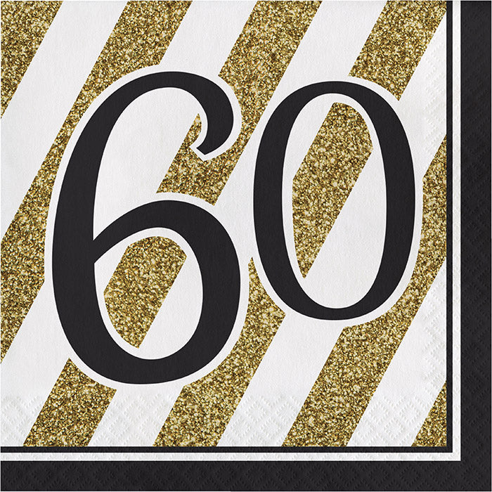192 pc Bulk Black and Gold 60th Birthday Luncheon Napkins
